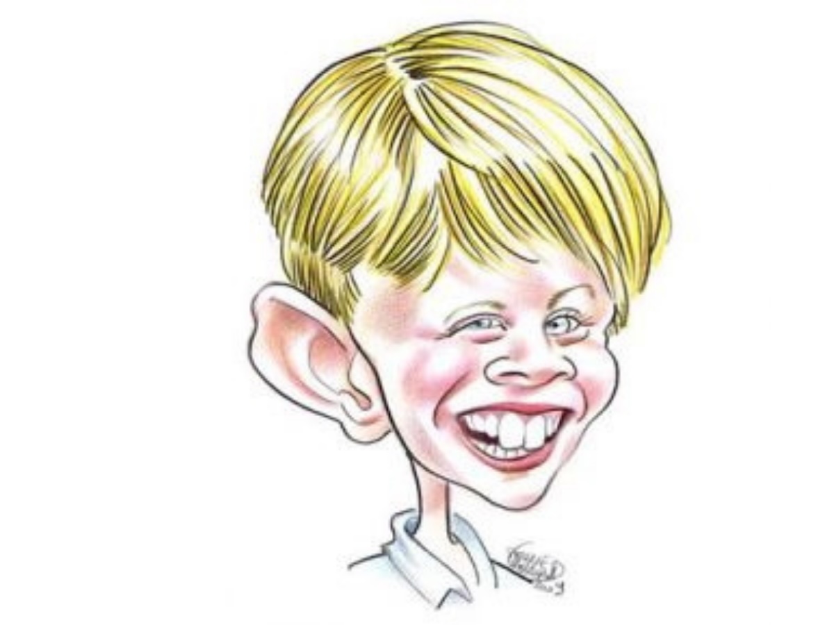 Caricature d’un jeune garçon aux très grandes oreilles, dessinées de façon exagérée et humoristique