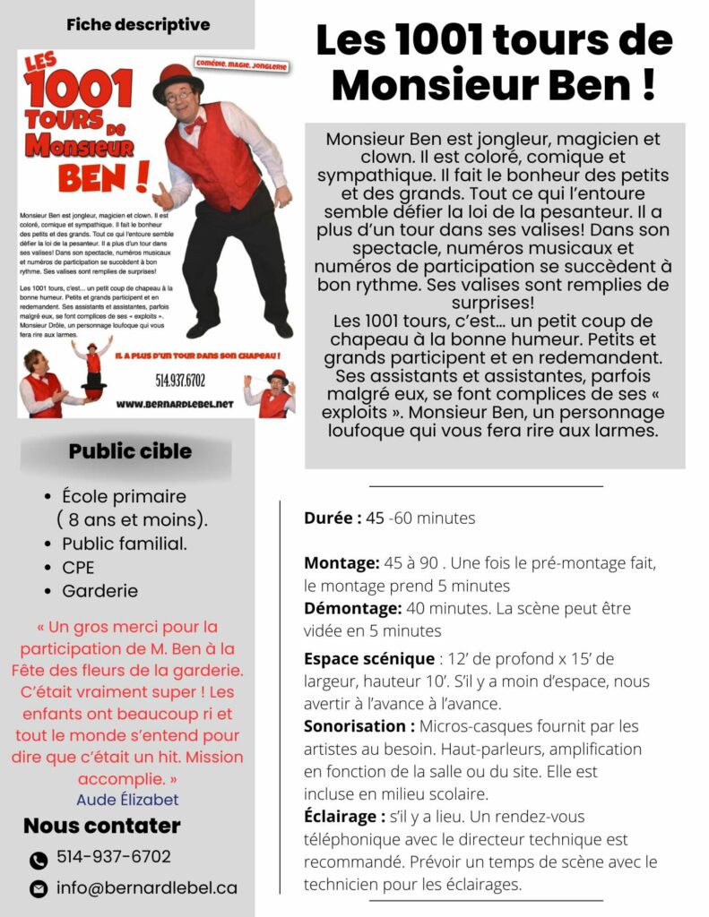 Spectacle participatif de magie, clown, jonglerie et musique pour les petits, CPE et services de garde