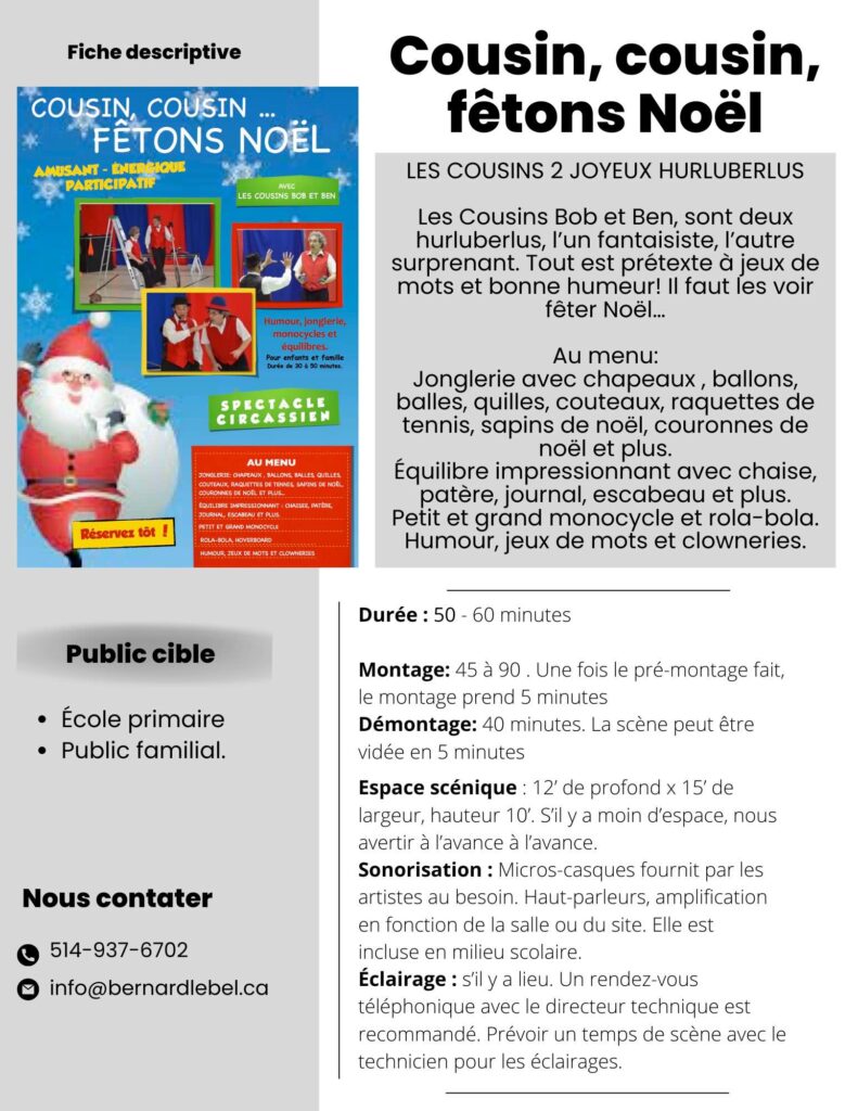 Spectacle de noël liant comédie, jonglerie, monocycle et équilibre pour un public familial