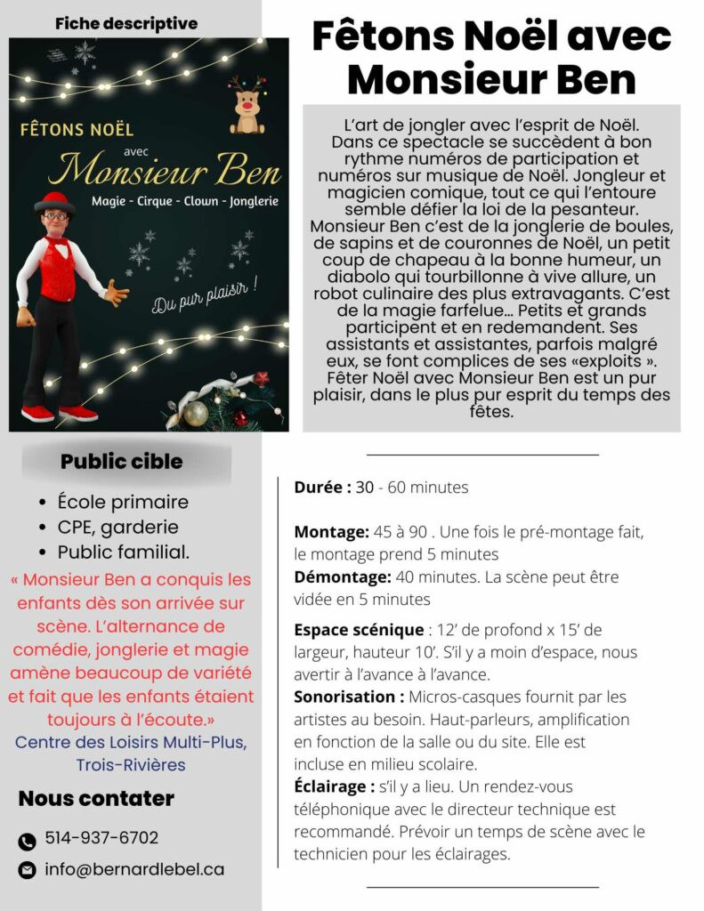 Spectacle de Noël pour tous avec de la magie, de la jonglerie, du clown et de la comédie