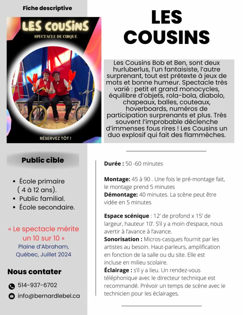 Spectacle pour les services de garde, école secondaire et camp de jour contenant monocycle, jonglerie et équilibre sur rola-bola